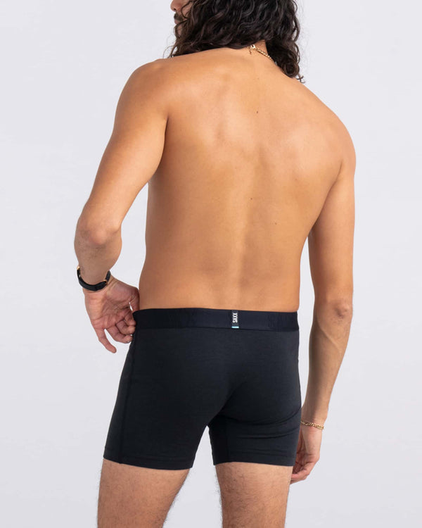 Back - Model wearing Droptemp Cooling Cotton Boxer Brief Fly 5Pk in Black