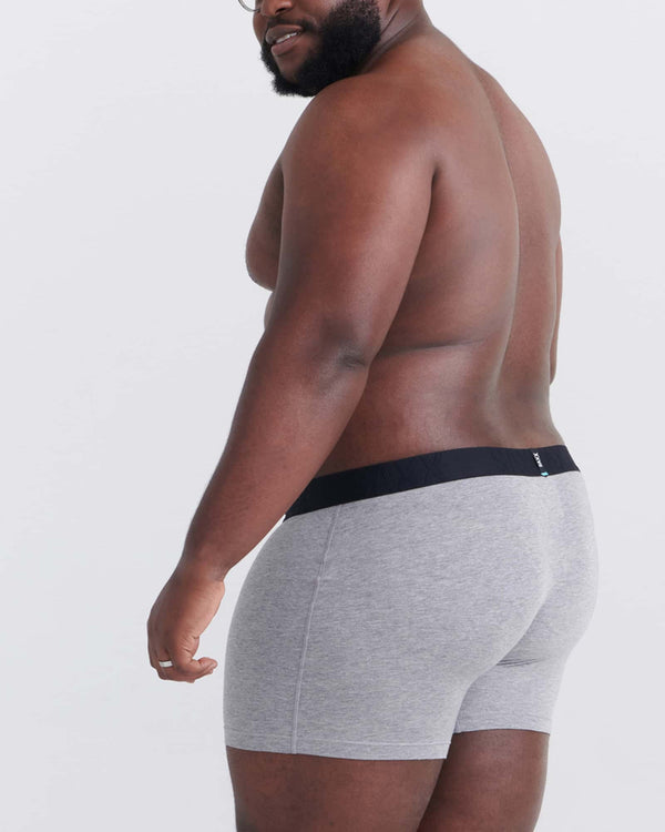 Back - Model wearing Droptemp Cooling Cotton Boxer Brief Fly 3Pk in Dark Grey Heather/Dark Ink/Black