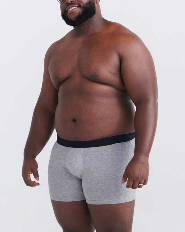 Front - Model wearing Droptemp Cooling Cotton Boxer Brief Fly in Dark Grey Heather