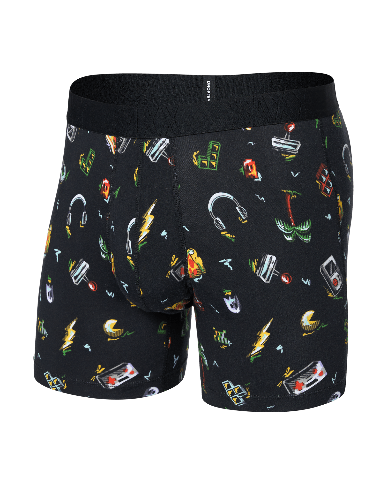 Front of Droptemp Cooling Cotton Boxer Brief Fly in Gamer's Paradise-Black