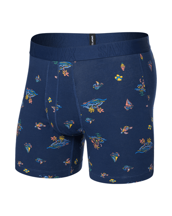 Front of Droptemp Cooling Cotton Boxer Brief Fly in Island Life-Midnight