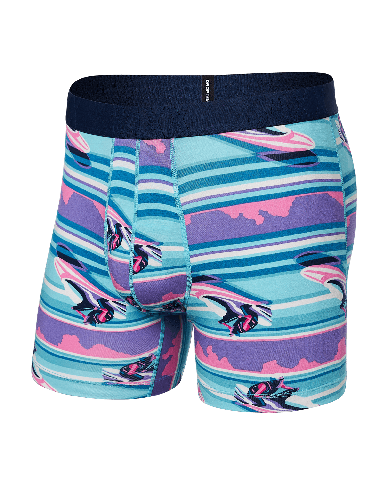 Front of DropTemp Cooling Cotton Boxer Brief in Jetski Stripe- Pool