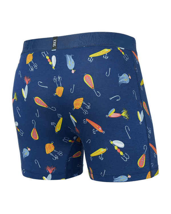 Back of DropTemp Cooling Cotton Boxer Brief in Lures- Blueberry