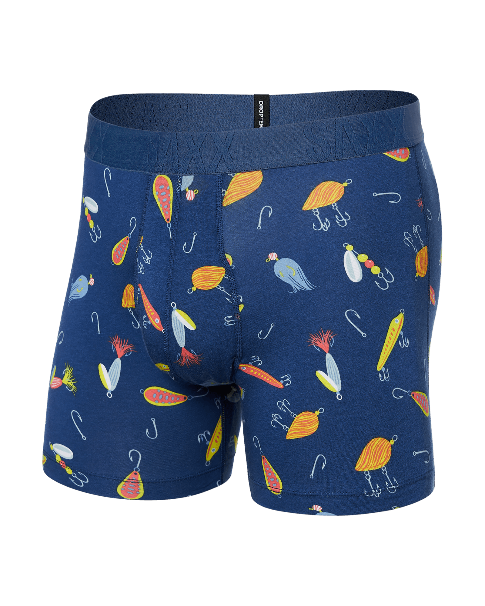 Front of DropTemp Cooling Cotton Boxer Brief in Lures- Blueberry