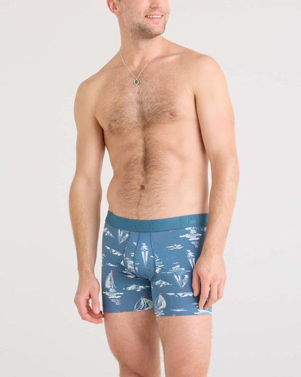 Front - Model wearing Droptemp Cooling Cotton Boxer Brief Fly in Sail Away-Tapestry