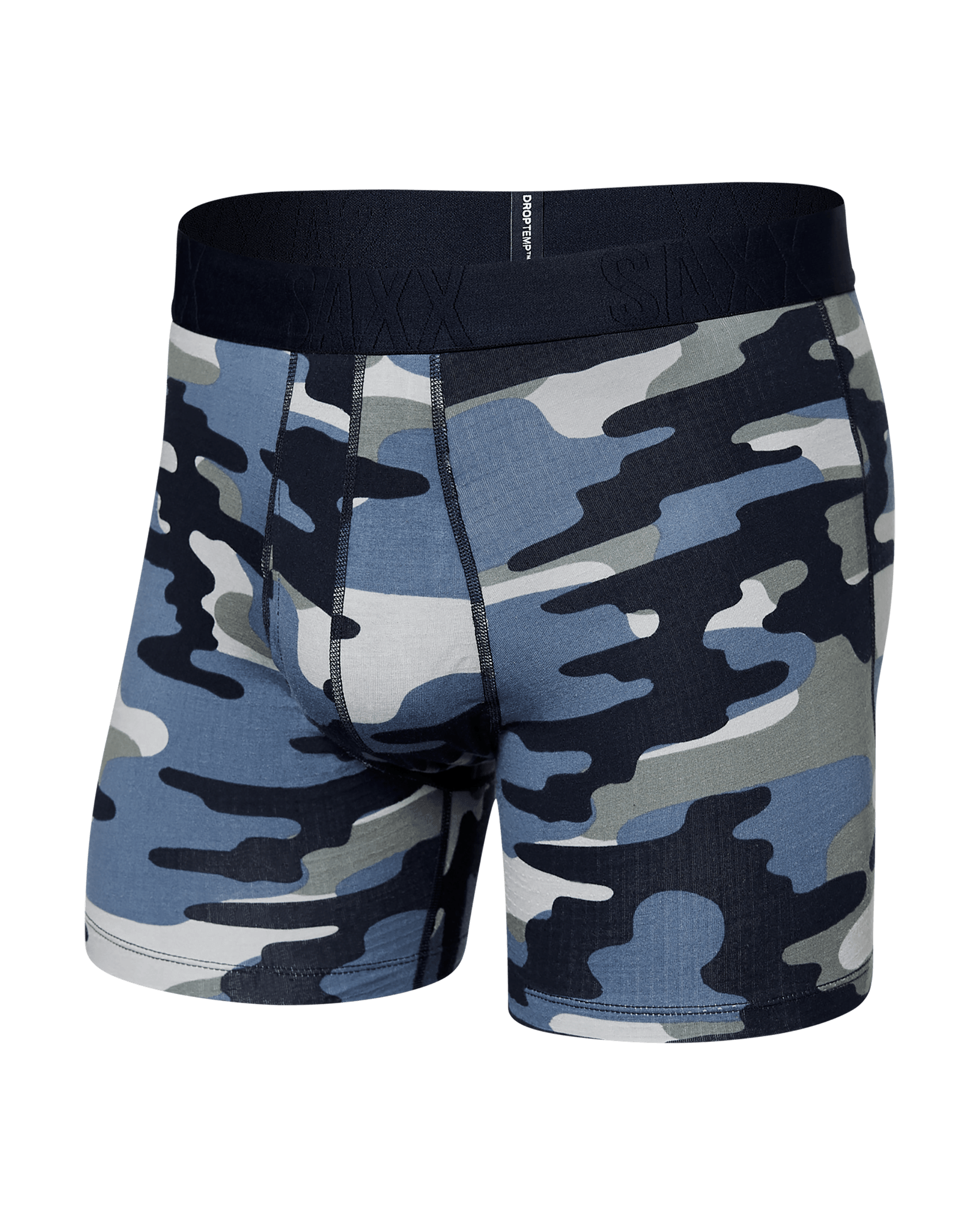 Front of DropTemp Cooling Cotton Boxer Brief in Tidal Camo- Blue