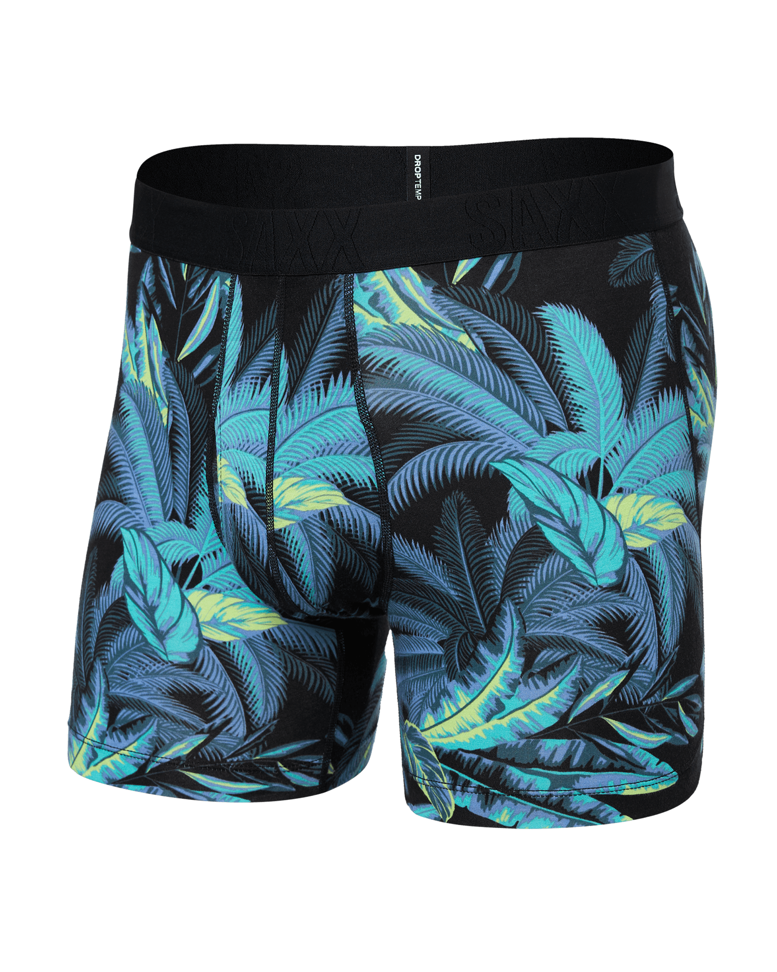 Front of Droptemp® Cooling Cotton Boxer Brief in Tropical Jungle-Blue
