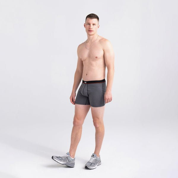 Front - Model wearing Non-Stop Stretch Cotton Boxer Brief in Hiker Stripe- Grey