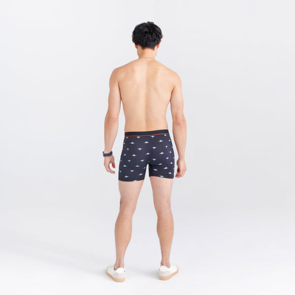 Back - Model wearing Non-Stop Stretch Cotton Boxer Brief Fly in Mini Predator- Black