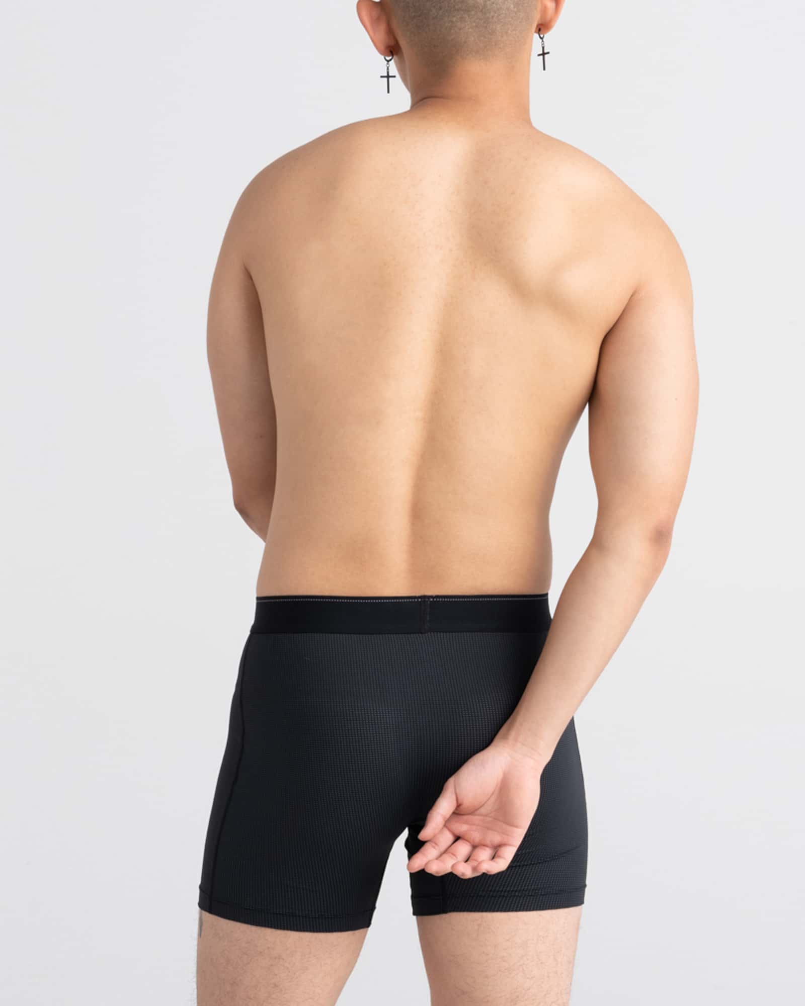 Back - Model wearing Quest Quick Dry Mesh Boxer Brief Fly in Black