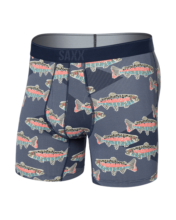 Front of Quest Quick Dry Mesh Baselayer Boxer Brief Fly in Mosaic Trout-Maritime