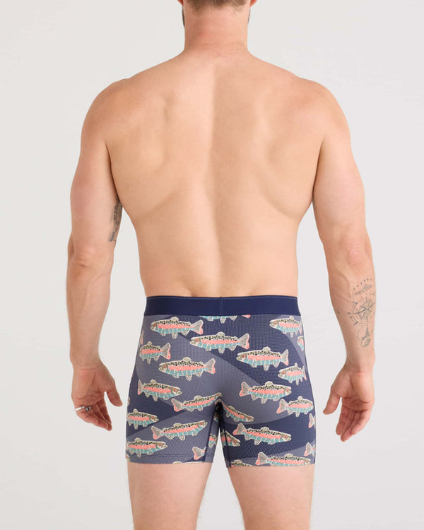 Back - Model wearing Quest Quick Dry Mesh Baselayer Boxer Brief Fly in Mosaic Trout-Maritime