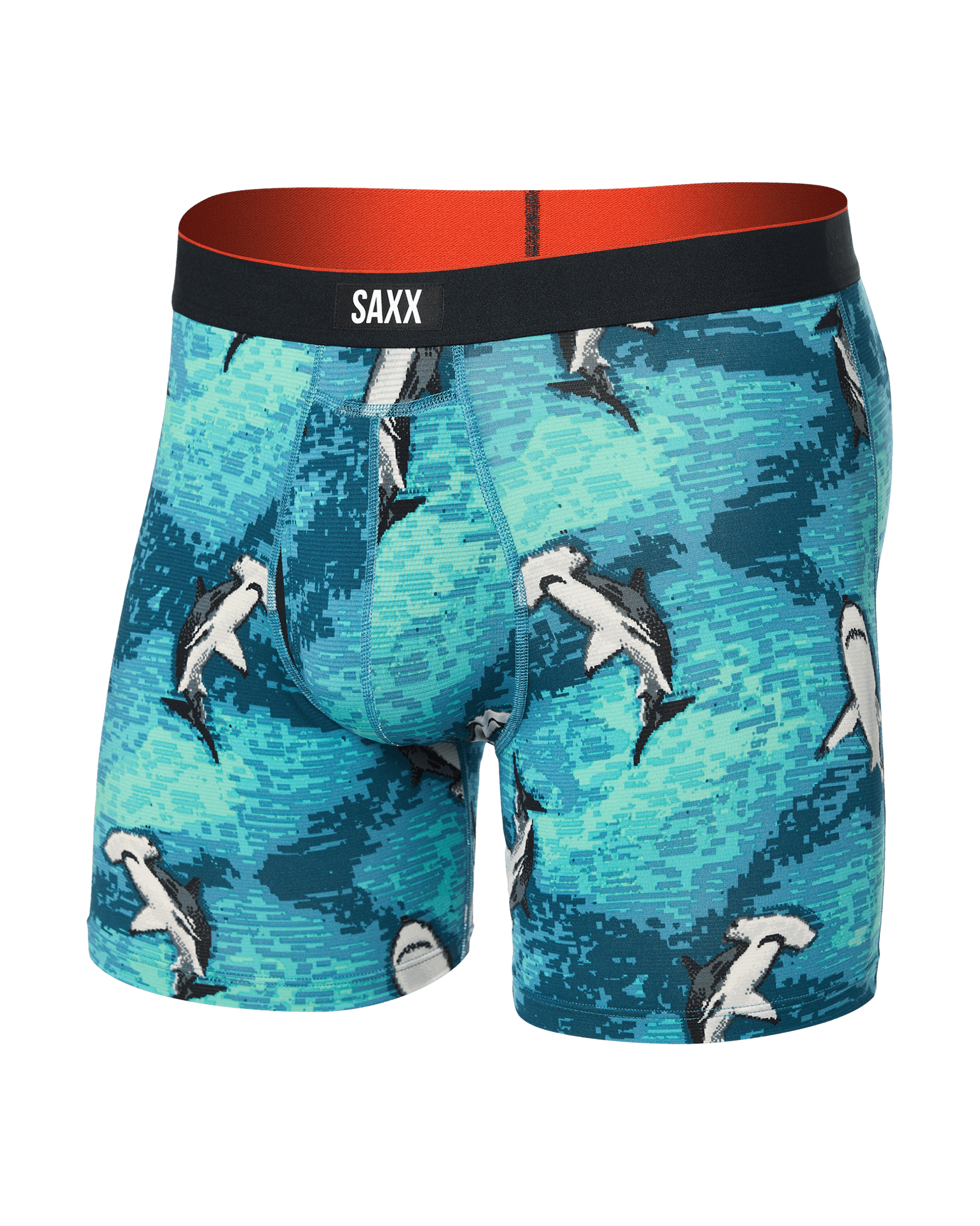 Front of Multi-Sport Mesh Boxer Brief Fly in Hammerhead Camo-Aqua