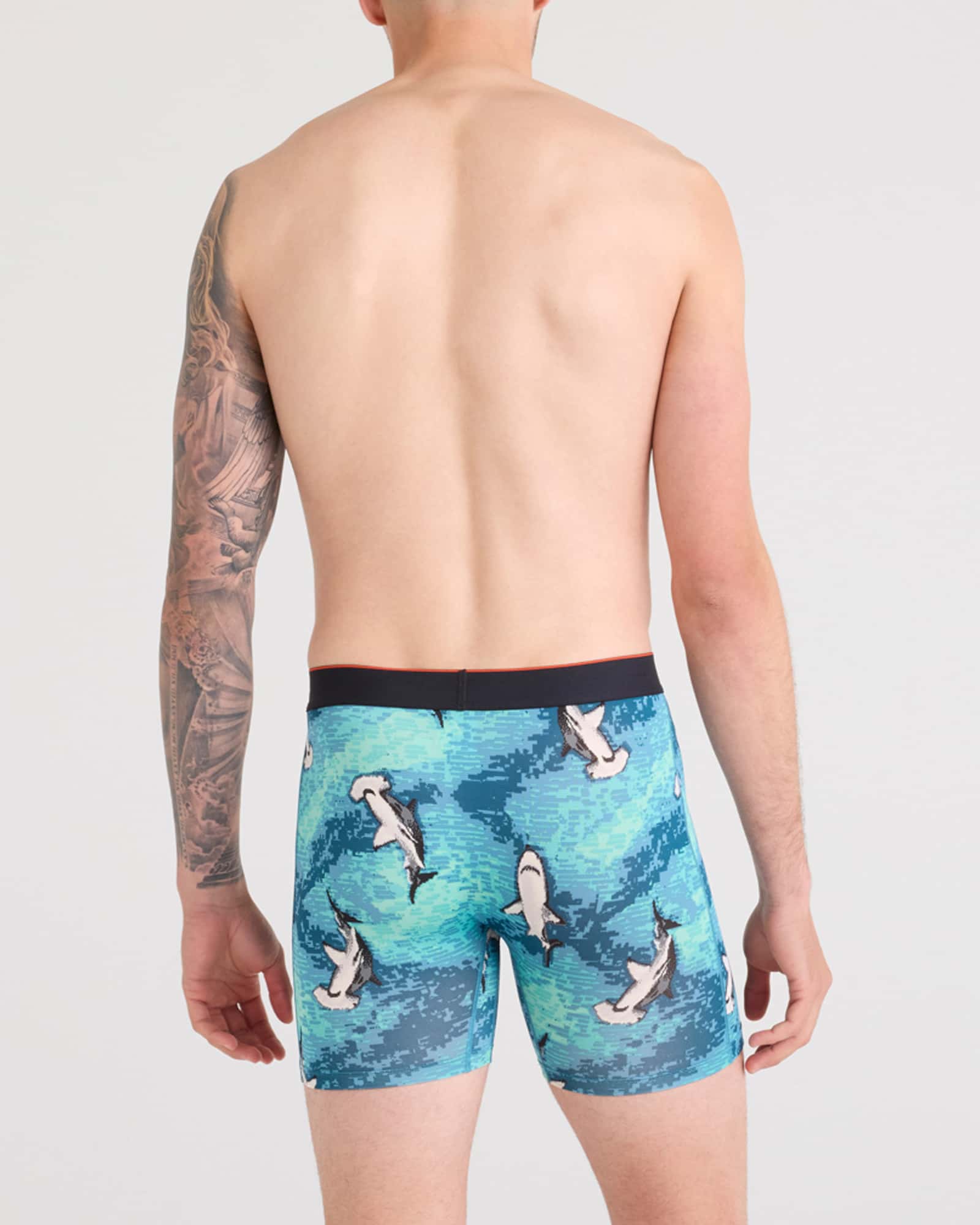 Back - Model wearing Multi-Sport Mesh Boxer Brief Fly in Hammerhead Camo-Aqua