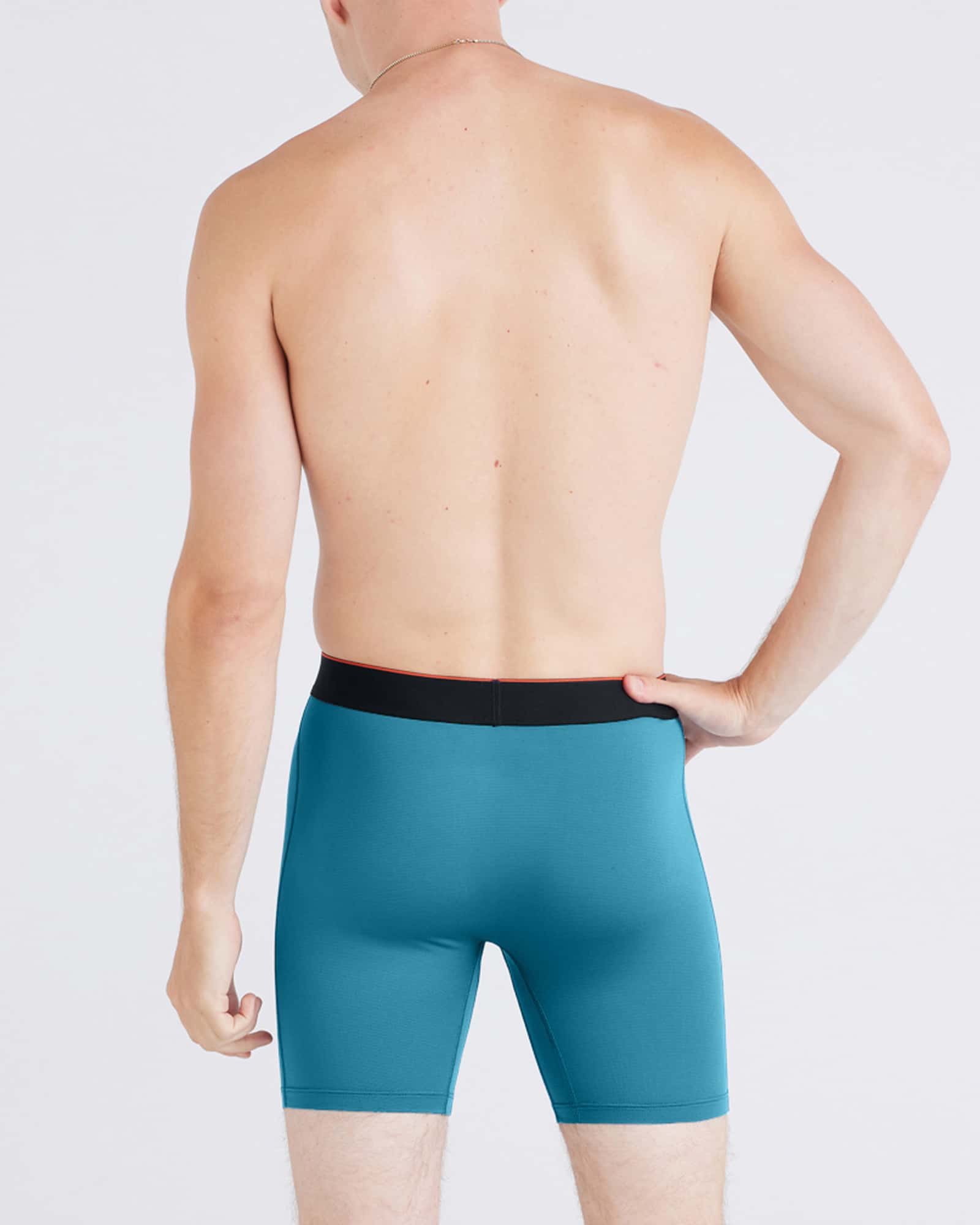 Back - Model wearing Multi-Sport Mesh Boxer Brief Fly 2Pk in Hydro Blue/Faded Black