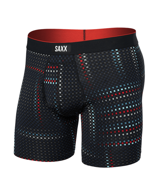 Front of Multi-Sport Mesh Boxer Brief in Optic Grid-Black