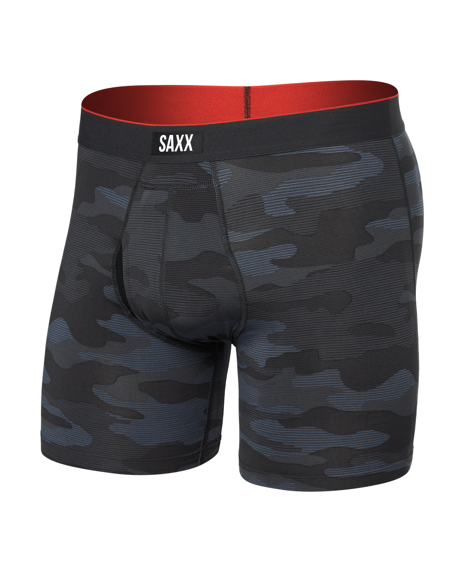 Front of Multi-Sport Mesh Boxer Brief in Remote Camo- Faded Black