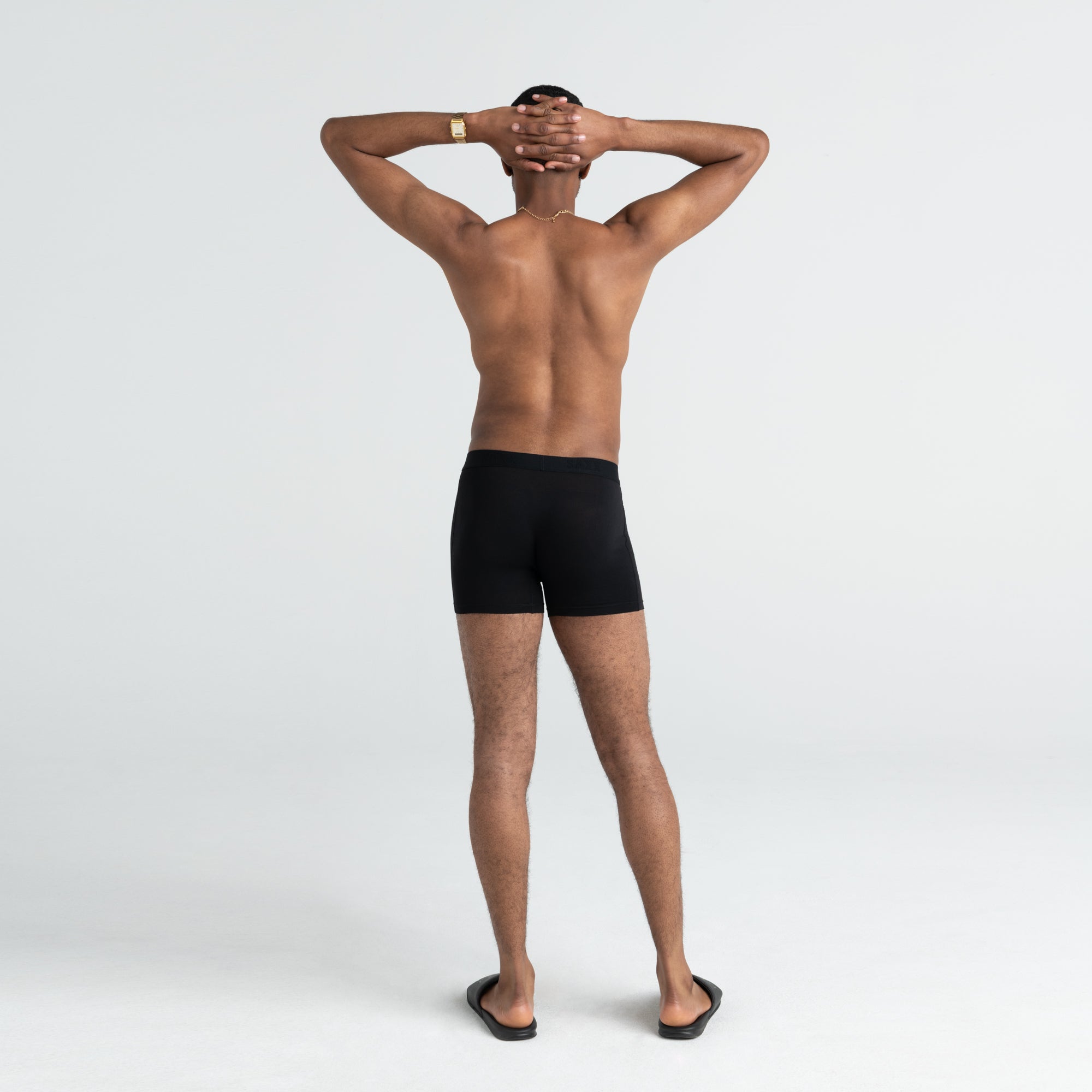 Back - Model wearing Vibe Boxer Brief 5Pack in Black/Grey Htr/Navy