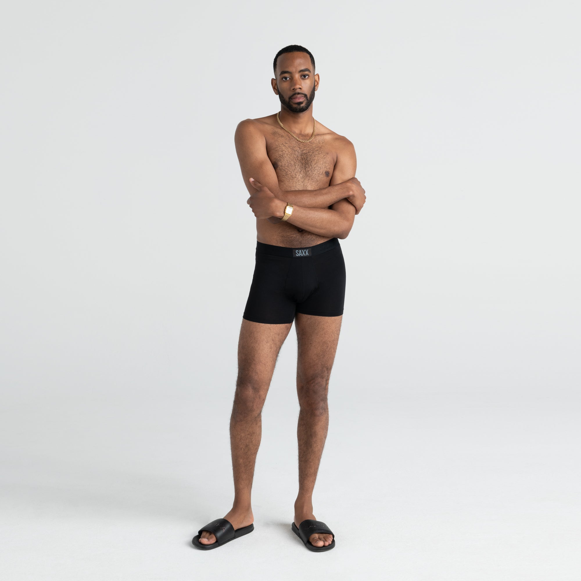 Front - Model wearing Vibe Boxer Brief 5Pack in Black/Grey Htr/Navy