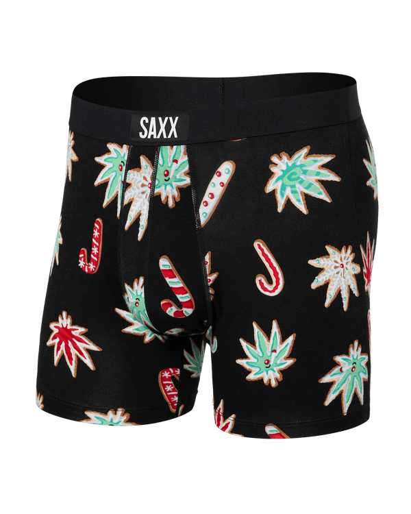 Front of Vibe Super Soft Boxer Brief in Bong Apetit-Black