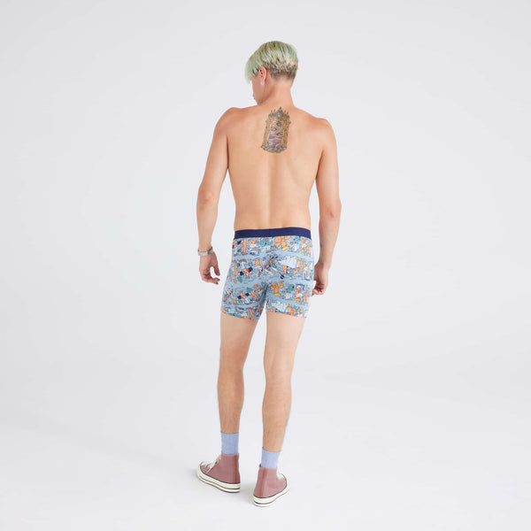 Back - Model wearing Vibe Super Soft Boxer Brief in Fresh Tracks-Desert Blue