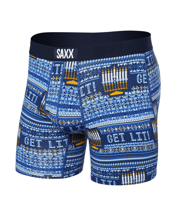 Front of Vibe Super Soft Boxer Brief in Hannukah Sweater-Navy