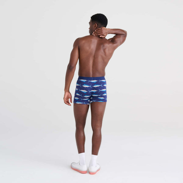 Back - Model wearing Vibe Boxer Brief in Marlin Matrix- Midnight