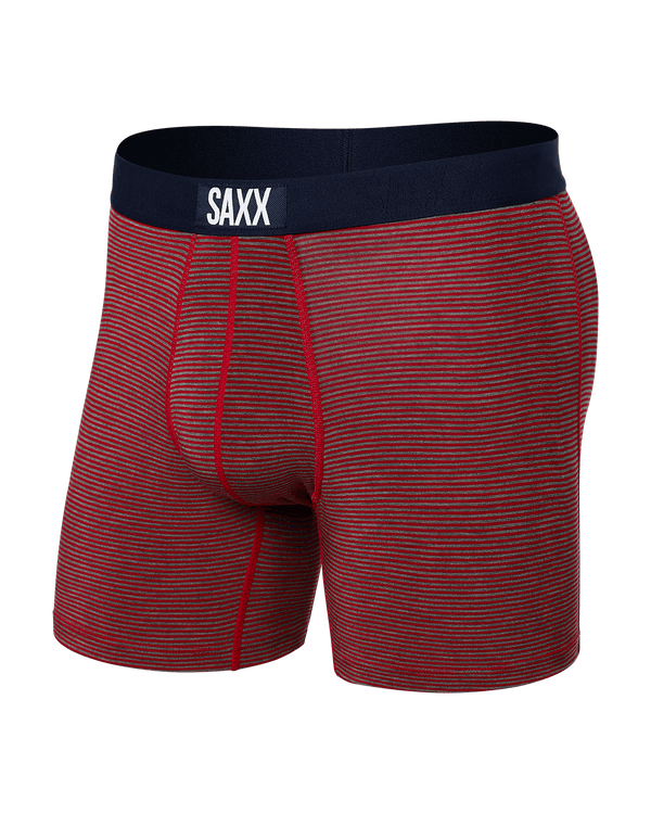 Front of Vibe Boxer Brief in Mini Stripe- Cherry