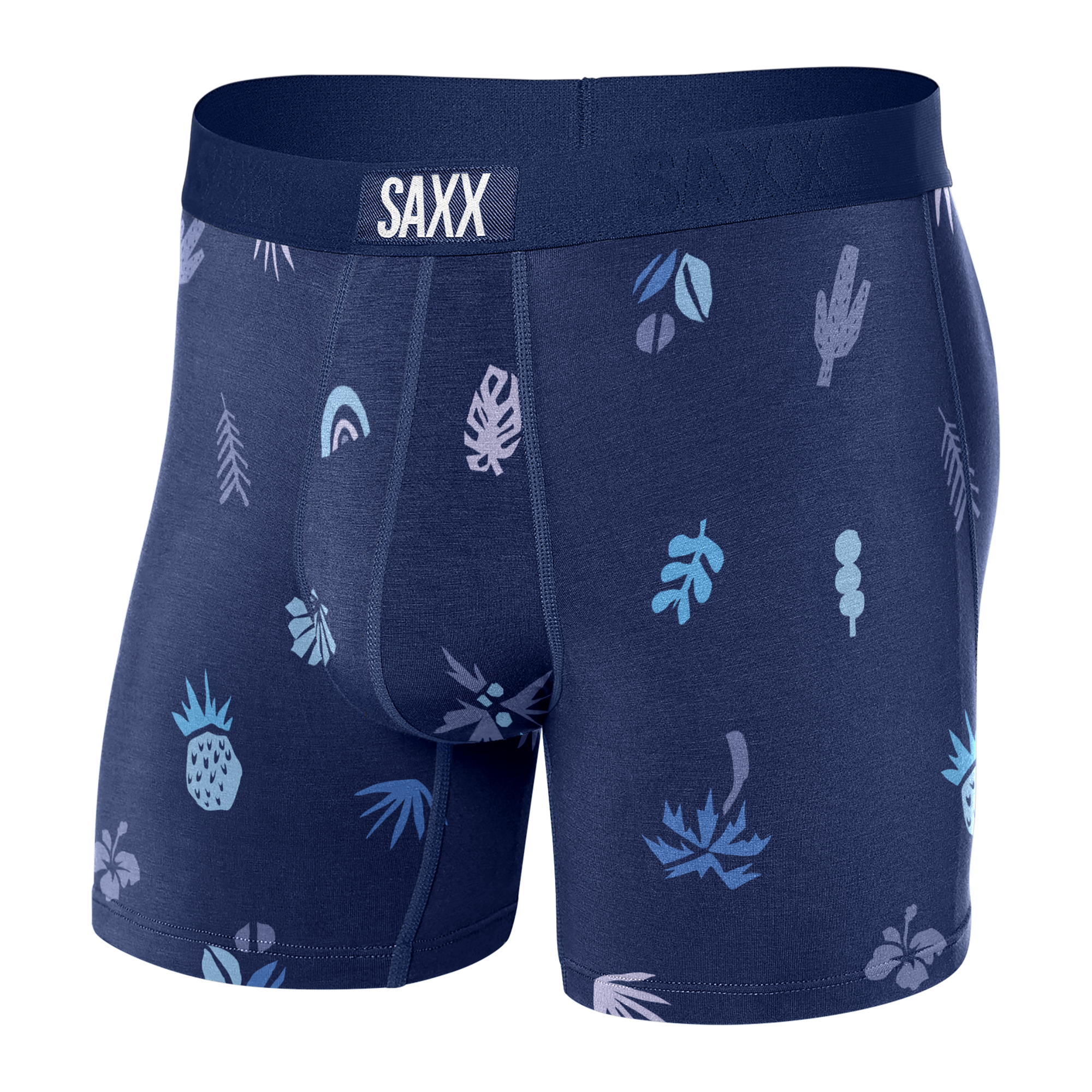 Front of Vibe Boxer Brief in Summer Stencil- Blueberry