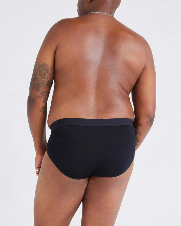 Back - Model wearing Ultra Super Soft Brief Fly 3Pk in Classic Ultra 18