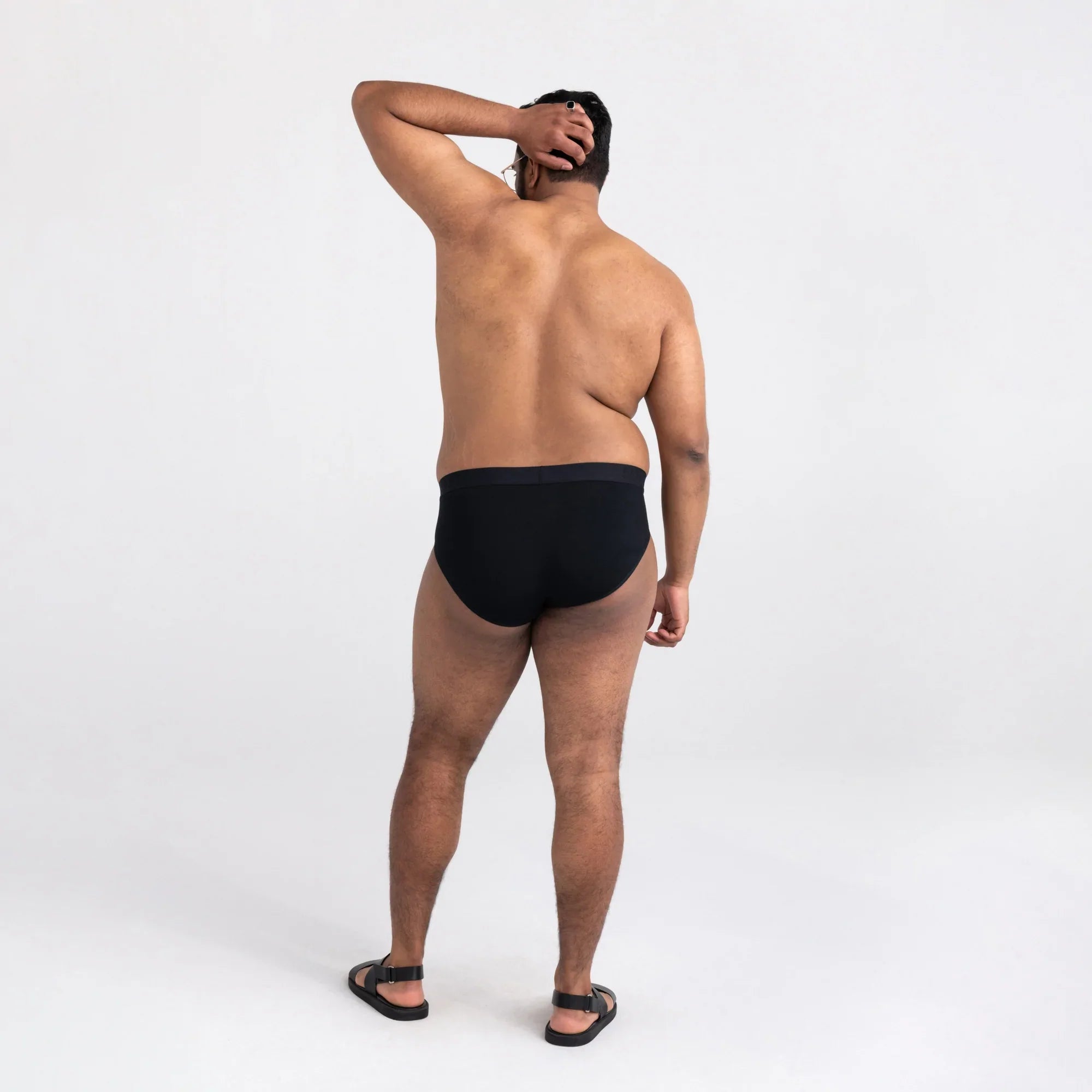 Back - Model wearing Ultra Brief Fly in Black/Black