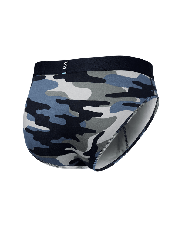 Back of DropTemp Cooling Cotton Brief in Tidal Camo- Blue