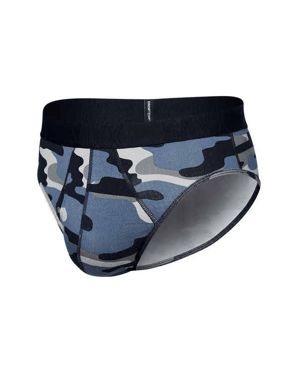 Front of DropTemp Cooling Cotton Brief in Tidal Camo- Blue