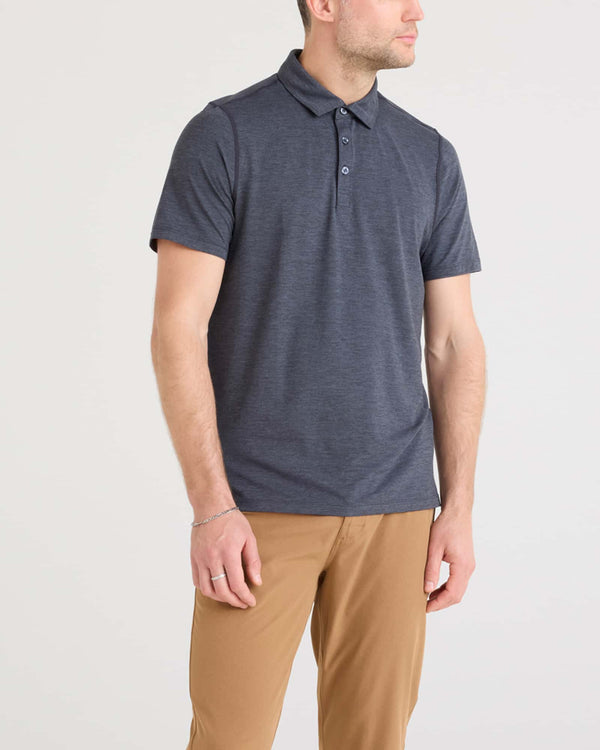 Front - Model wearing Droptemp All Day Cooling Polo in Turbulence Heather