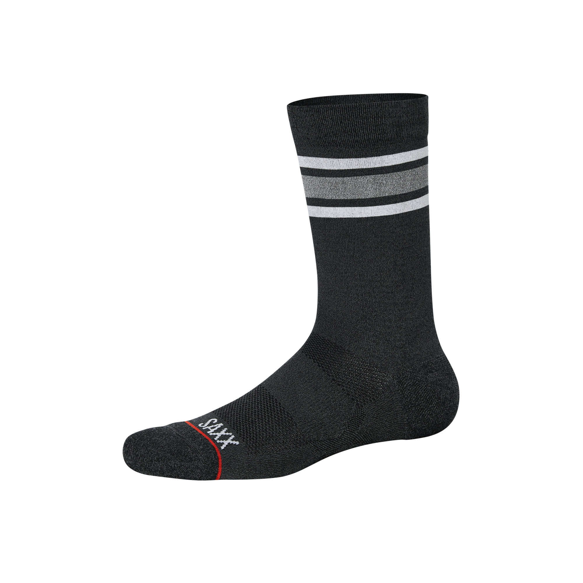 Front of Whole Package Crew Sock in Athletic Stripe-Black Heather