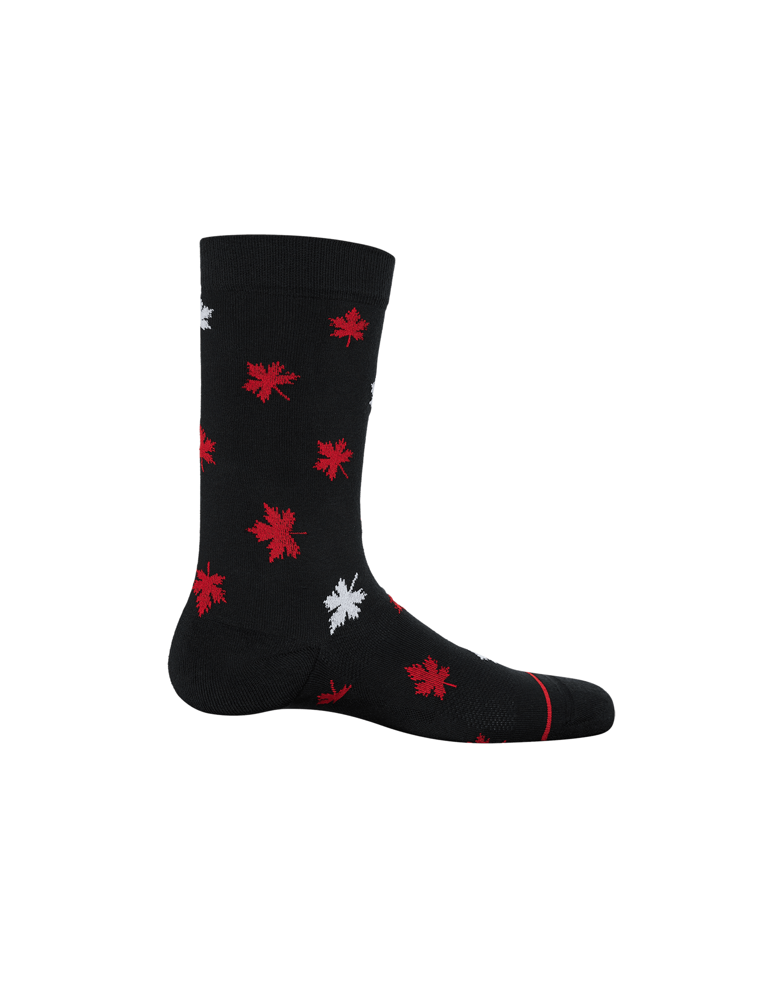 Back of Whole Package Crew Sock in Maple Leaf- Black