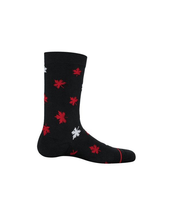 Back of Whole Package Crew Sock in Maple Leaf- Black