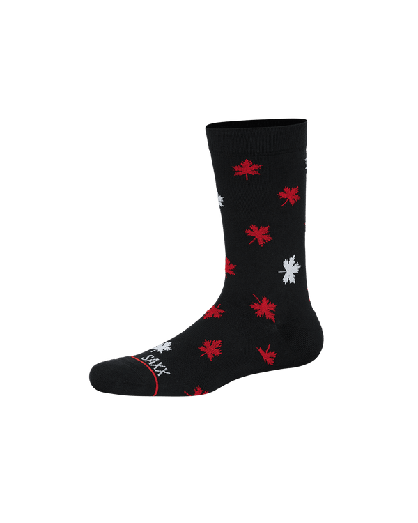 Front of Whole Package Crew Sock in Maple Leaf- Black