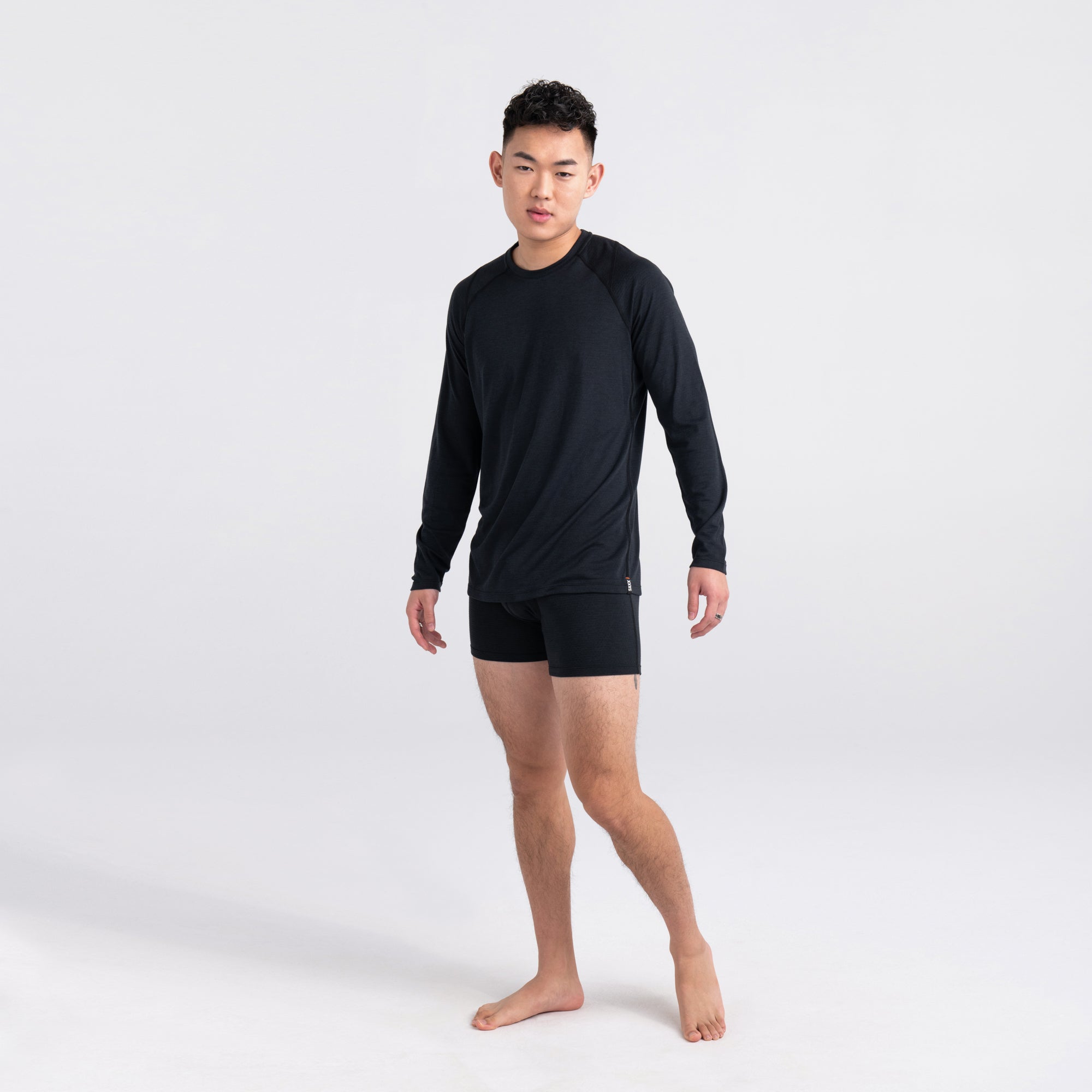 Front - Model wearing Roast Master Boxer Brief Baselayer in Black