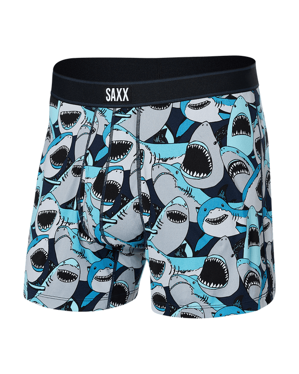 Front of Daytripper Loose Boxer Fly in Shark Tank Camo- Navy