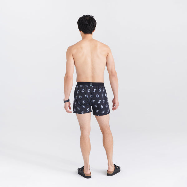 Back - Model wearing Droptemp Cooling Sleep Loose Boxer Fly in Angler Wrangler- Black