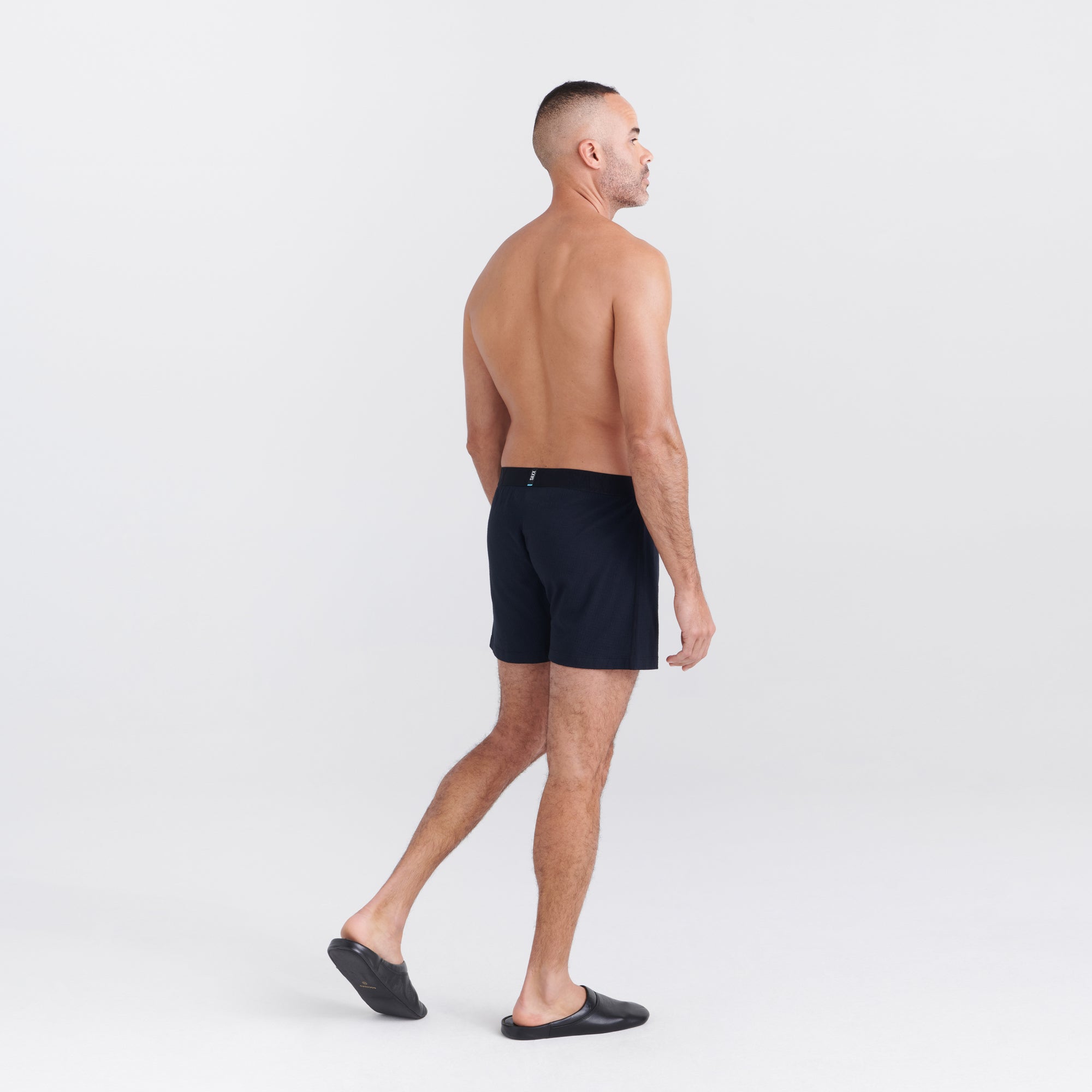 Back - Model wearing Droptemp Cooling Sleep Loose Boxer Fly in Black