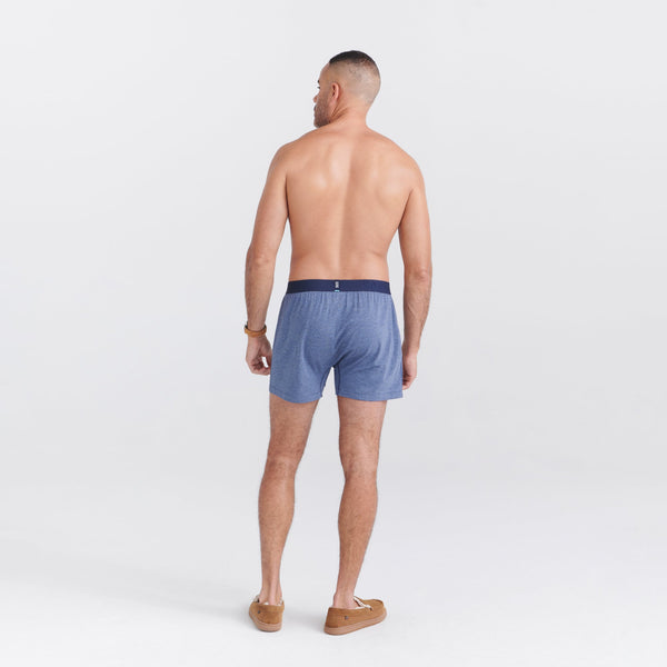 Back - Model wearing Droptemp Cooling Sleep Loose Boxer Fly in Dark Denim Heather