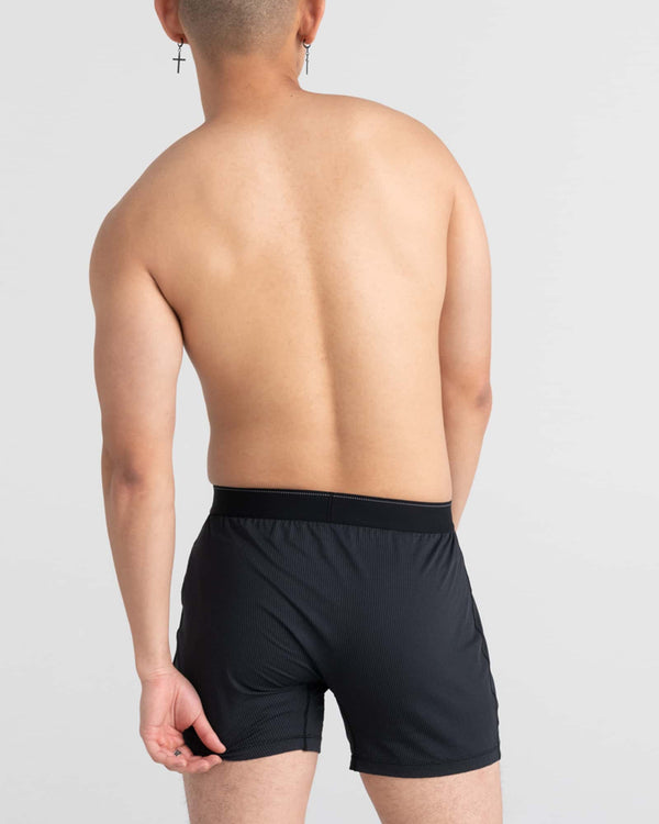 Back - Model wearing Quest Quick Dry Mesh Boxer Short Fly in Black