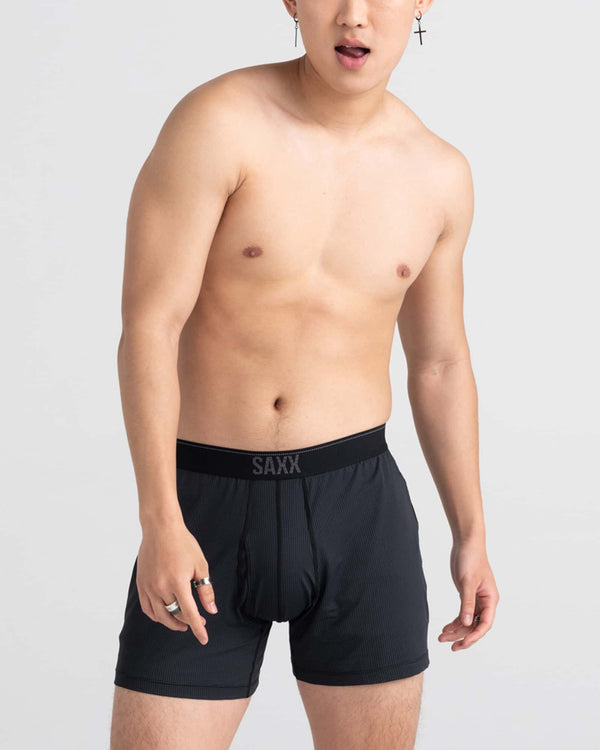 Front - Model wearing Quest Quick Dry Mesh Boxer Short Fly in Black