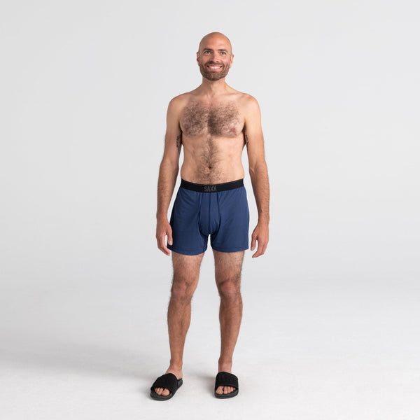 Front - Model wearing Quest Loose Boxer Fly in Midnight Blue II