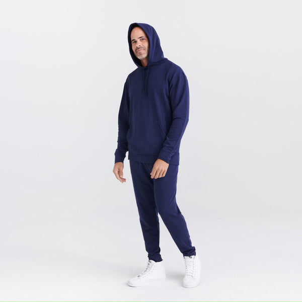 Front - Model wearing 3Six Five Lounge Hoodie in Maritime Blue