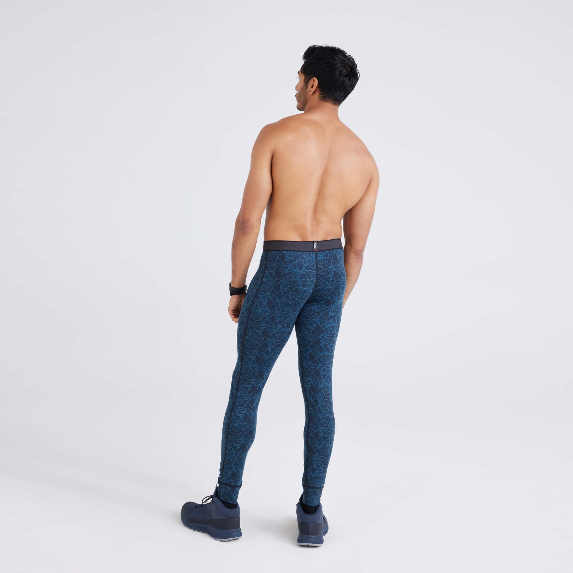 Back - Model wearing Roast Master Baselayer Mid-Weight Bottom Fly in Sketchy Mountain-Teal