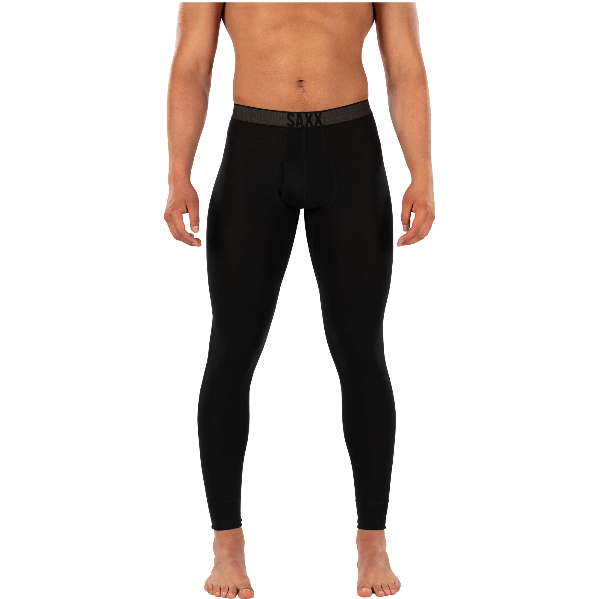 Front - Model wearing Roast Master Bottom Fly Baselayer in Black