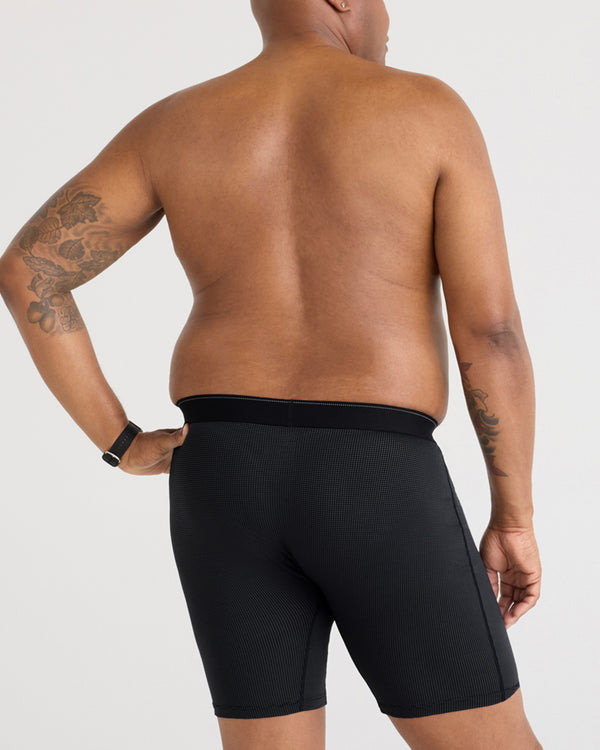 Back - Model wearing Quest Quick Dry Mesh Long Boxer Brief Fly in Black